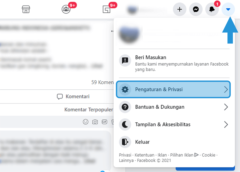 Buka Menu Pengaturan dan Privasi Facebook