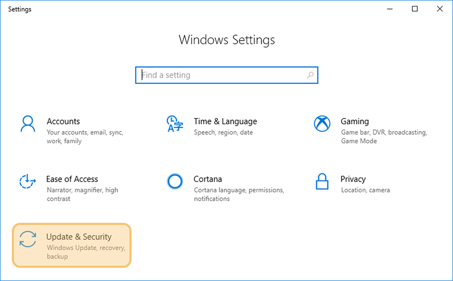 Menu Update and Security di Settings