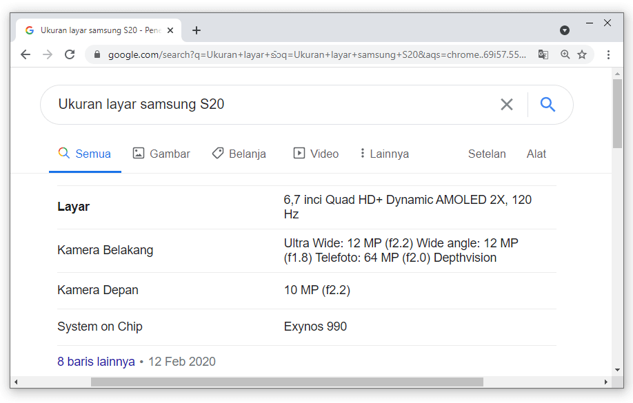 Contoh Informasi Terkait HP