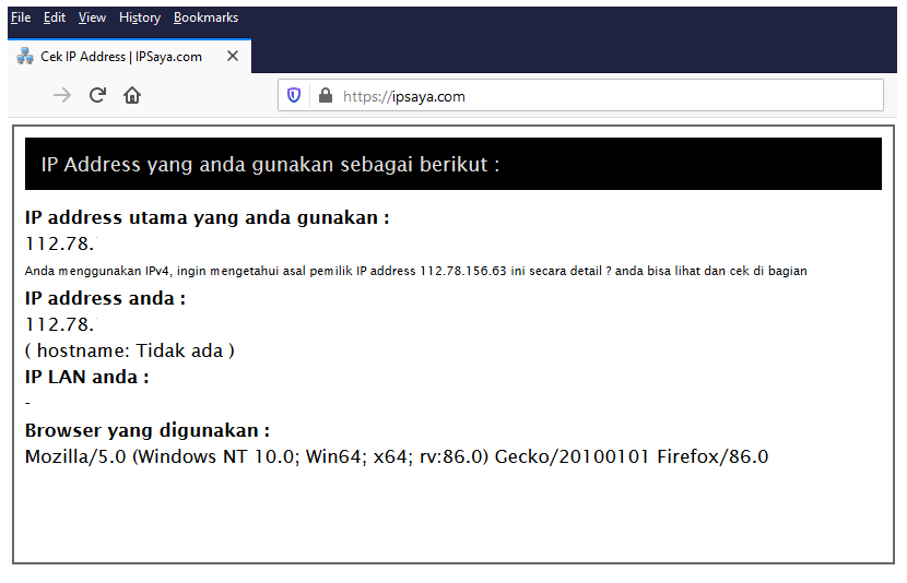 Halaman IPSaya di Browser
