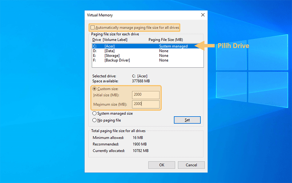 Contoh Atur Virtual Memory