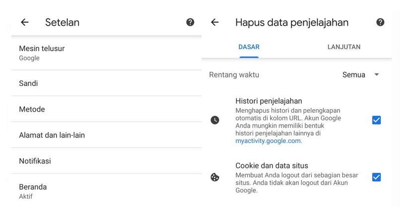 Menu Hapus Cache Browser