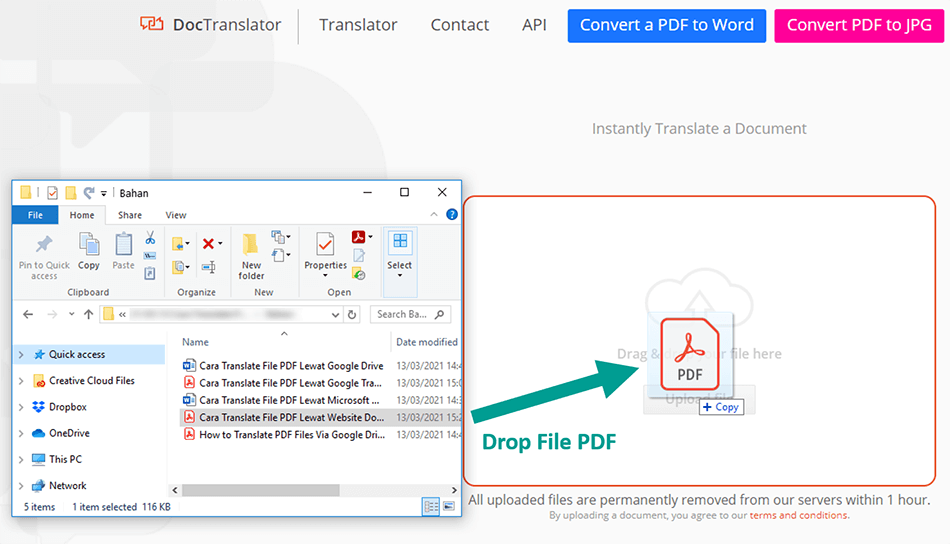 Drop PDF ke Kolom Unggah