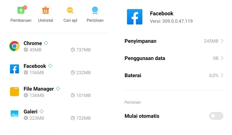 Hapus Cache Aplikasi FB