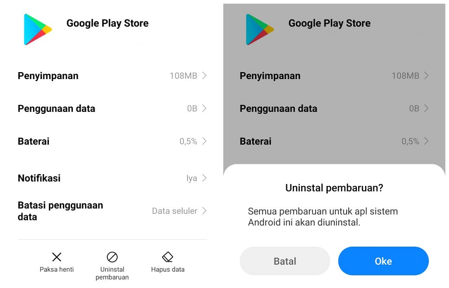 Uninstall Pembaruan Playstore