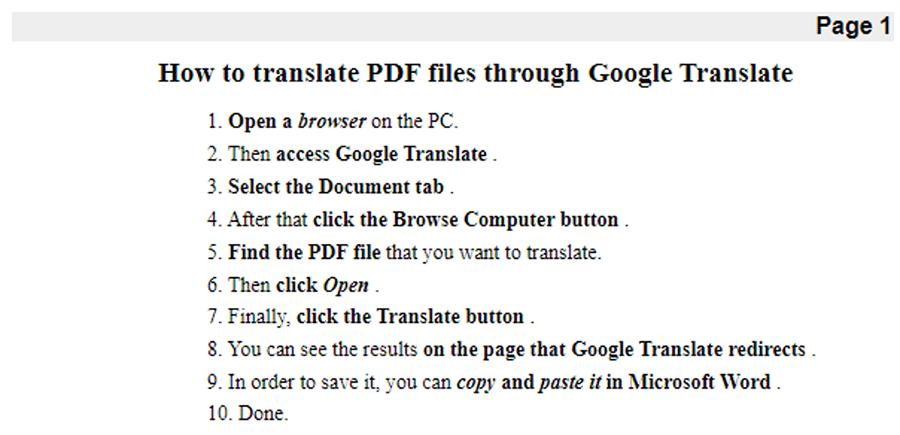 Hasil Translate PDF di Google Translate