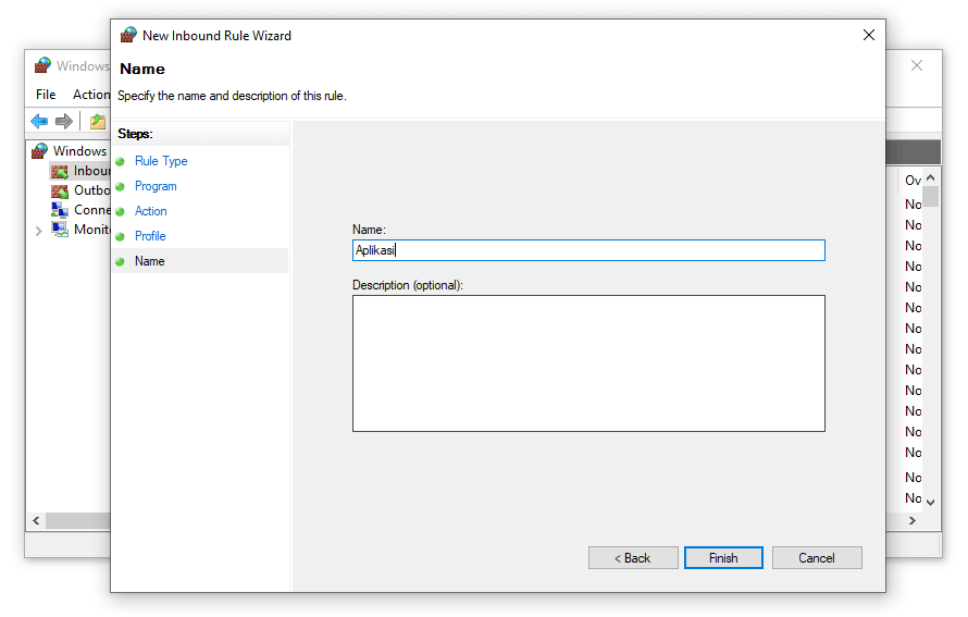 Isi Nama Aplikasi di Windows Firewall