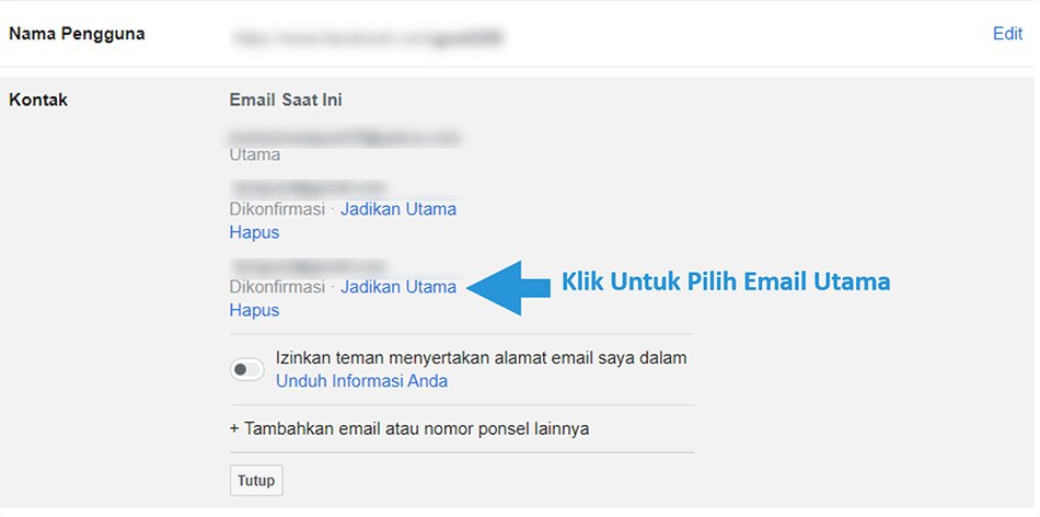 Atur Email Utama di Facebook