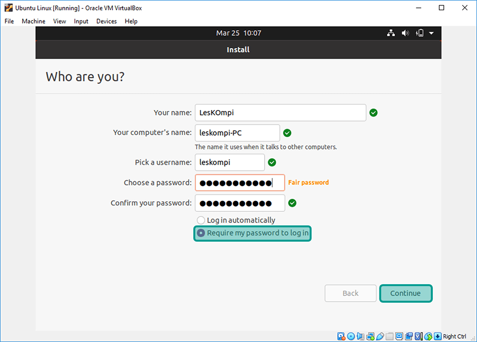 Masukkan Data Pengguna di Ubuntu