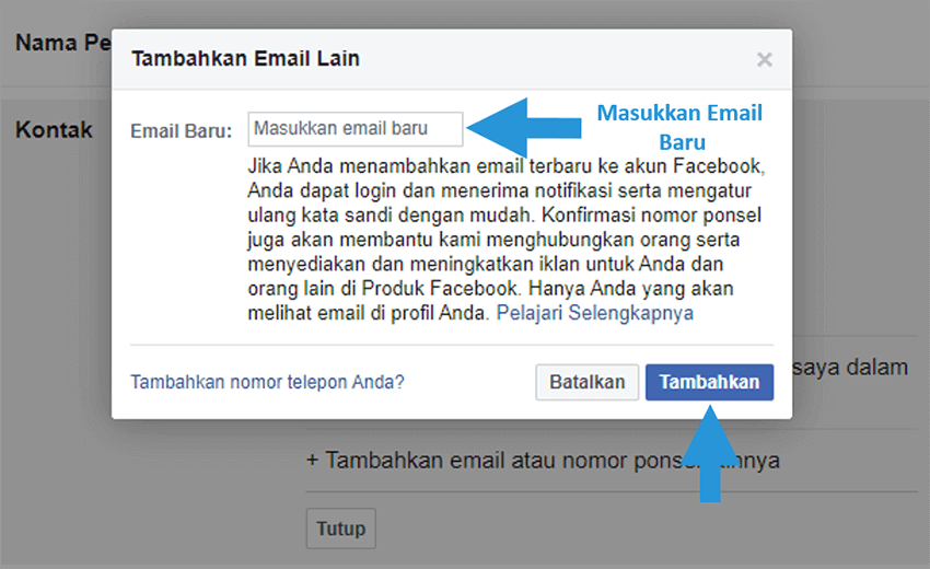 Masukkan Email Baru FB yang Diinginkan