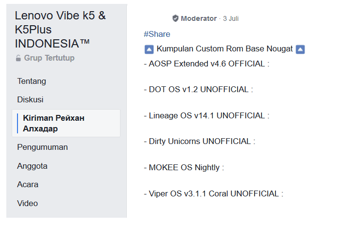 Mencari Custom ROM di Sosmed