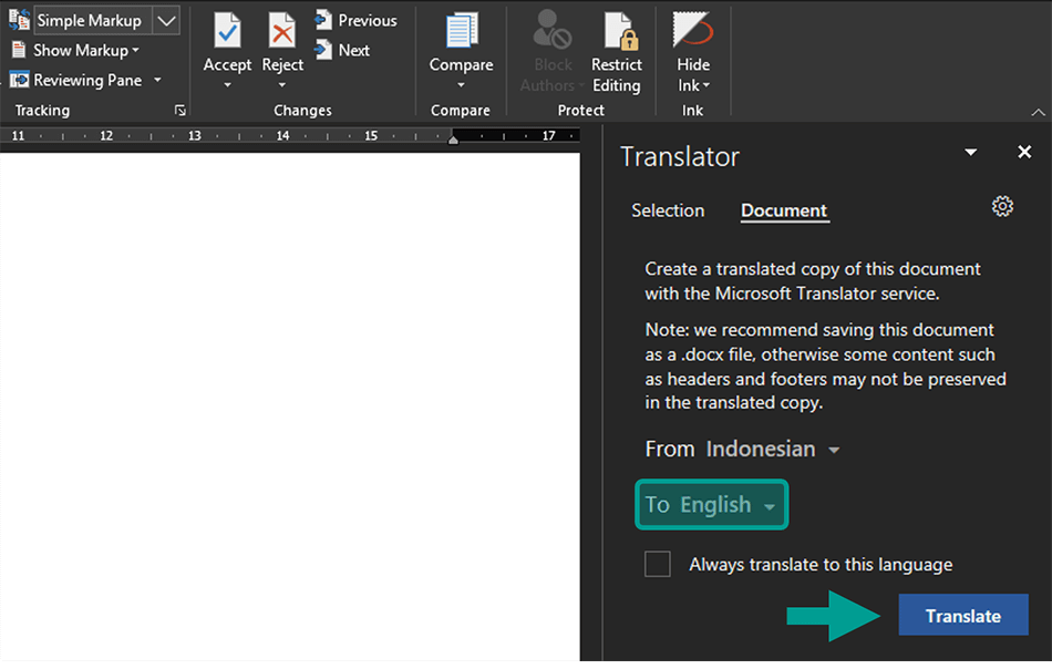 Atur Bahasa Translate di Microsoft Word
