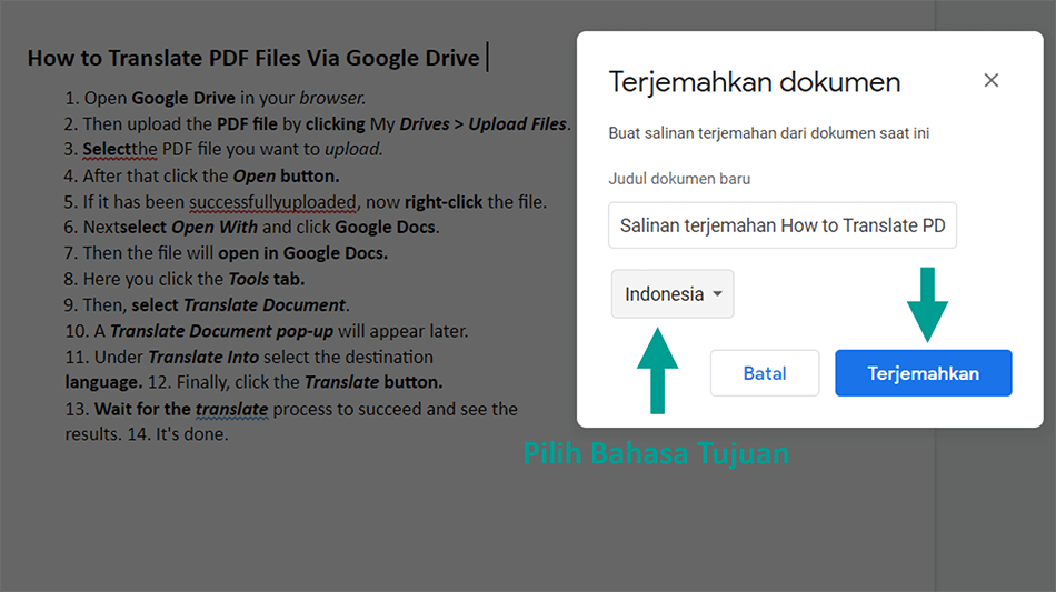 Mengatur Bahasa Tujuan di Google Dokumen