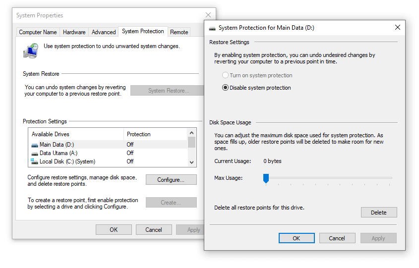 Disable System Restore