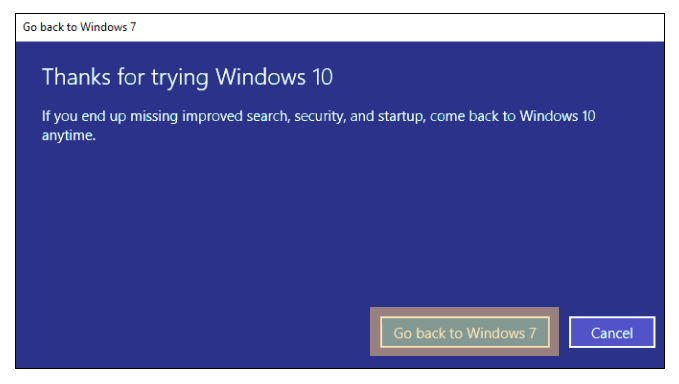 Opsi Kembali ke Windows 7