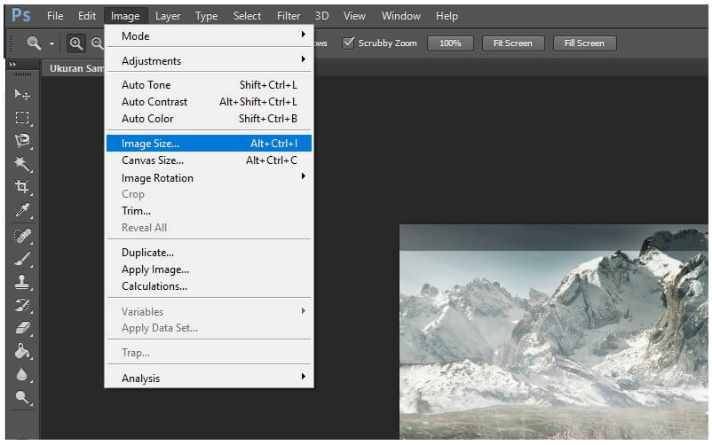 Menu Pengaturan Image Size
