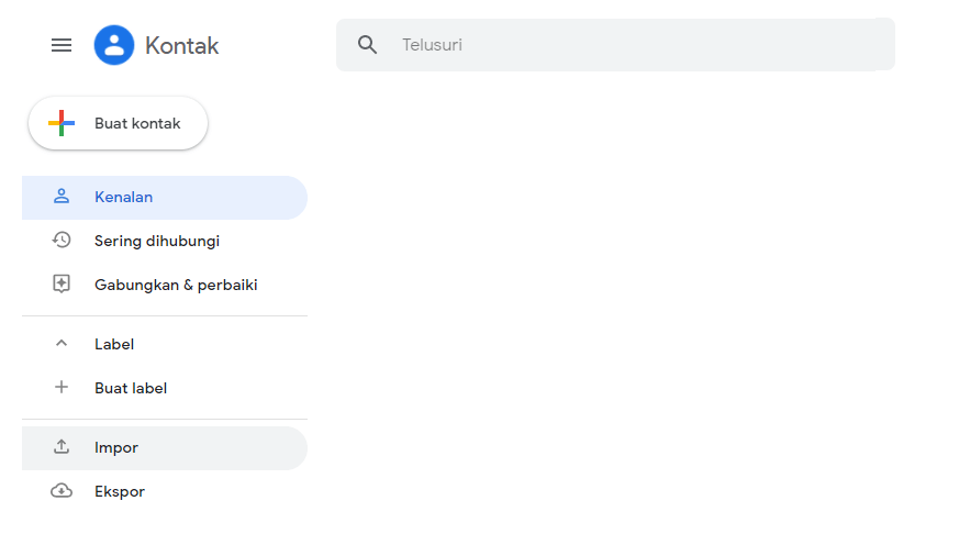 Menu Impor Google Contacts