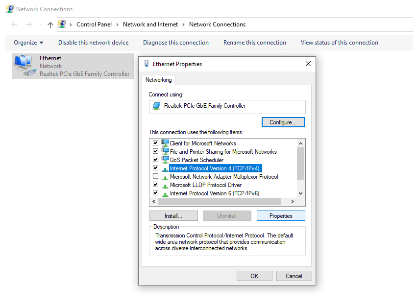 Opsi Properties TCP IP