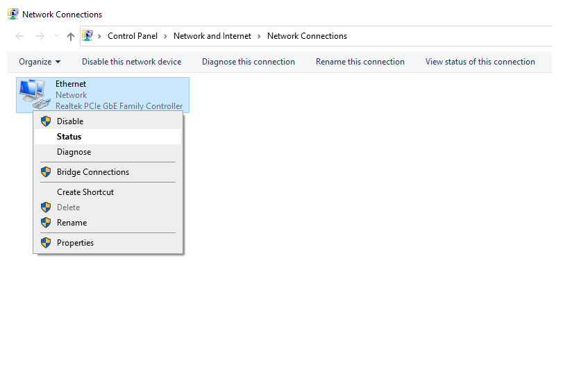 Klik Menu Status Ethernet