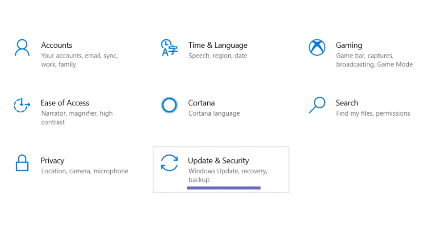 Kolom Update and Security di Windows