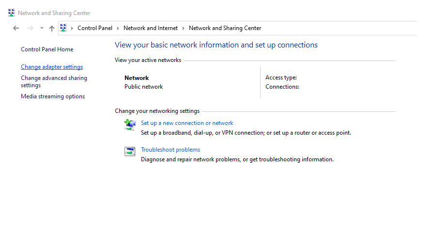 Change Adapter Settings di Control Panel