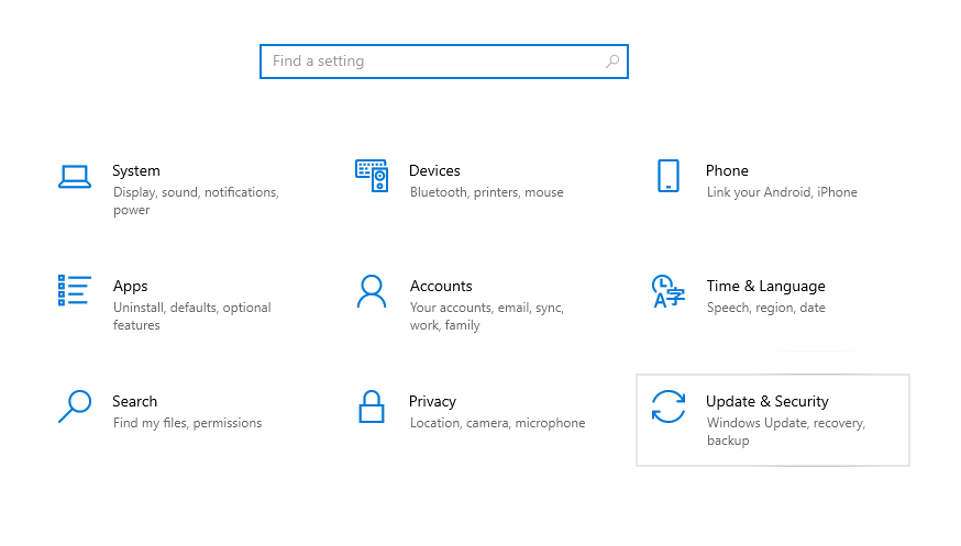 Masuk ke Update and Security