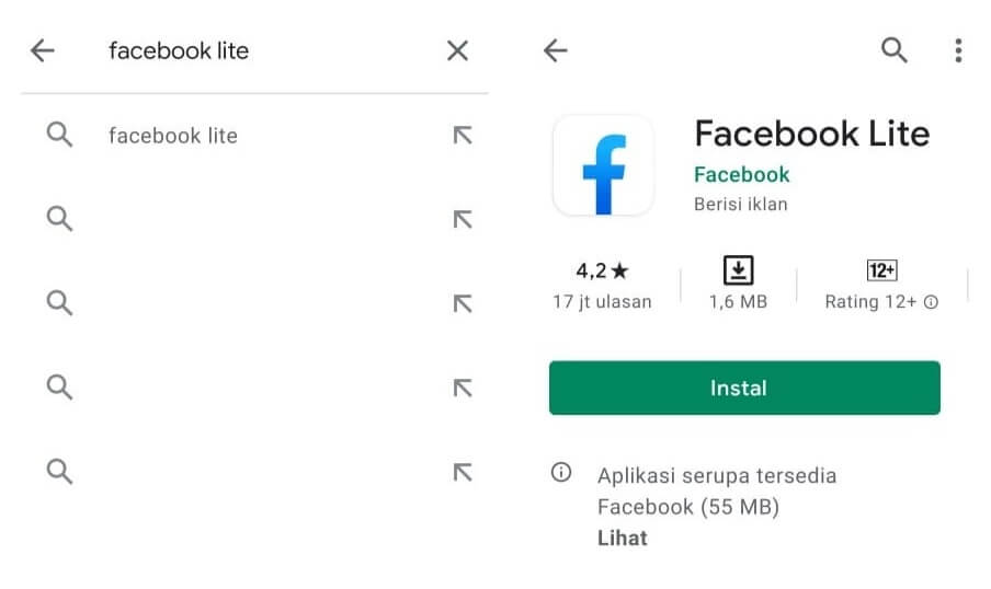 Pakai FB Lite di Playstore