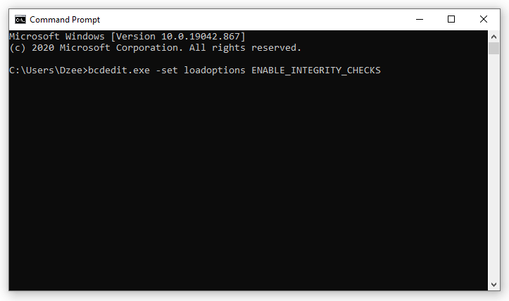 Perintah Disable Driver Signature di CMD