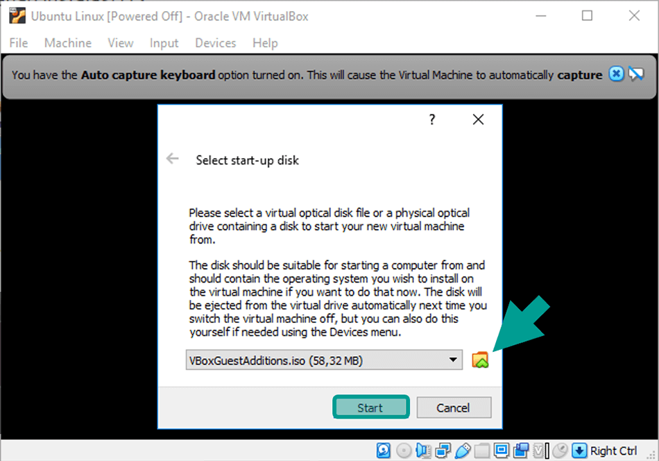Pilih Optical Disk Drive di VirtualBox