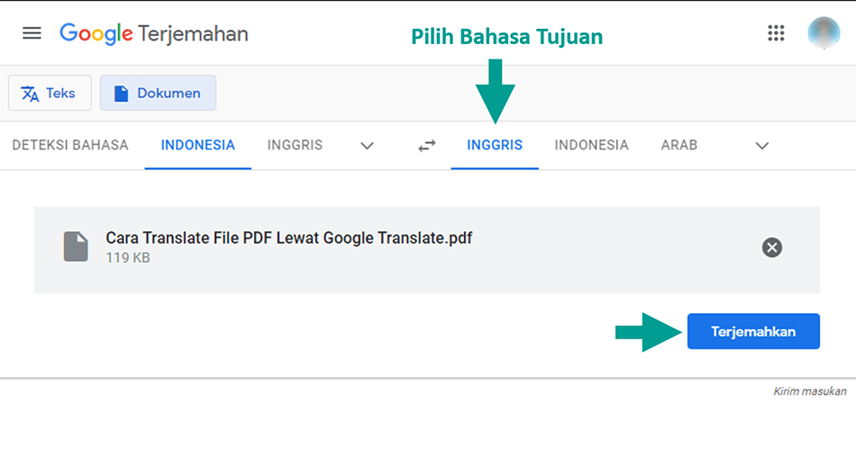 Menu Terjemahkan Pada Google Translate