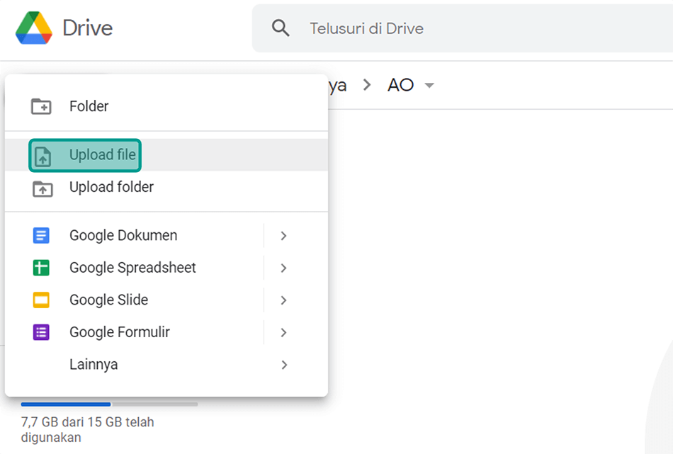 Pilih Upload PDF di Drive