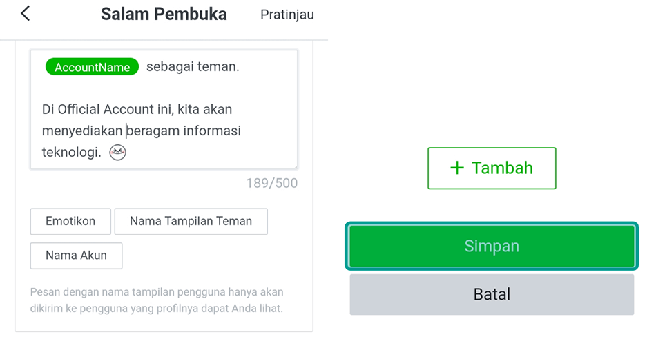 Simpan Pesan Pembuka Line