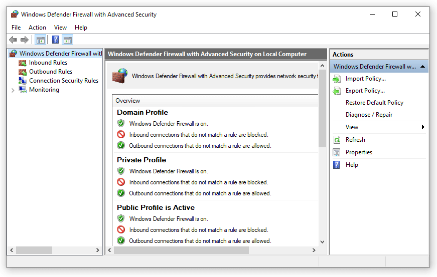 Tampilan Firewall di Windows