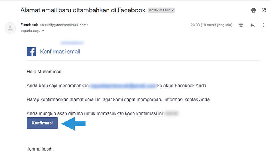 Verifikasi Email Baru Facebook