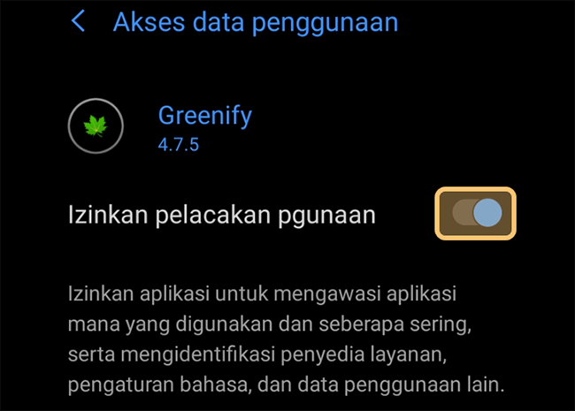 Setting Akses Greenify