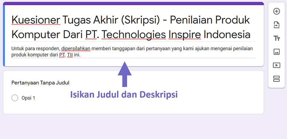 Buat Judul dan Deksripsi di Kuesioner