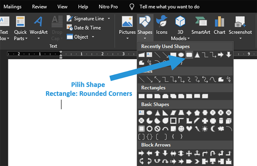 Shape Rounded Corners di Word