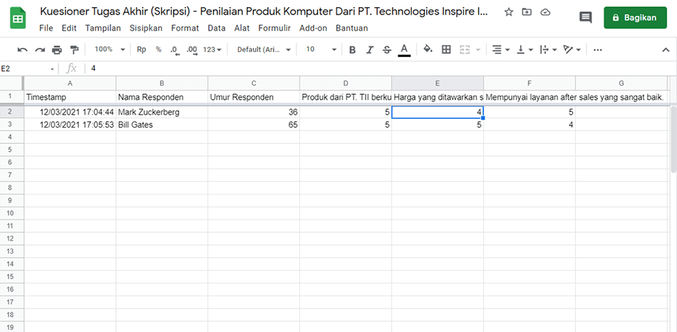 Buka Data Tanggapan Spreadsheet