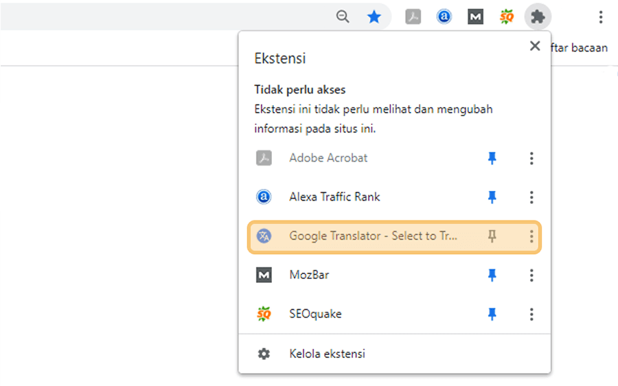 Buka Ekstensi Translator