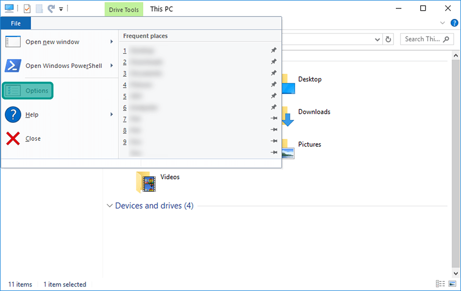 Options Windows Explorer