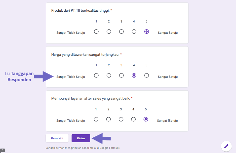 Contoh Mengisi Pertanyaan Kuesioner