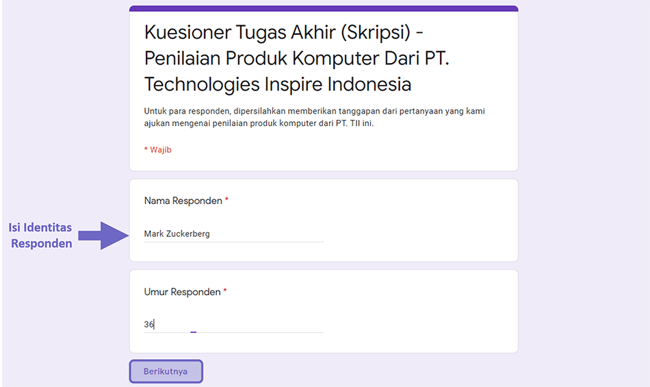 Contoh Isi Kuesioner Online