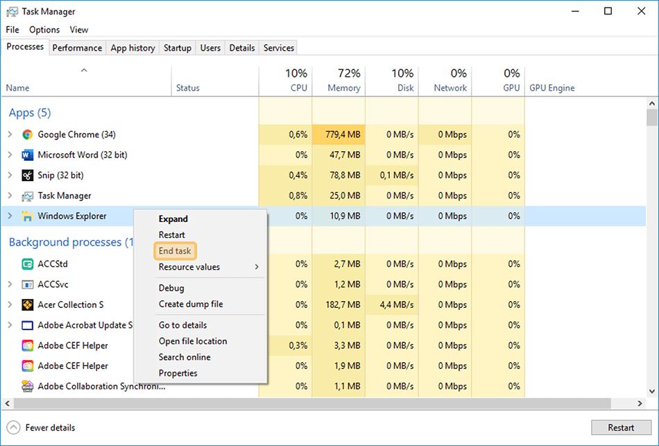 End Task Windows Explorer