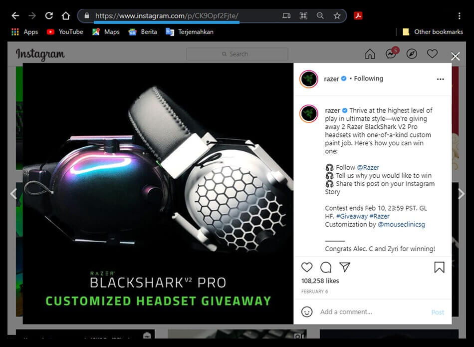 Link Postingan Instagram PC