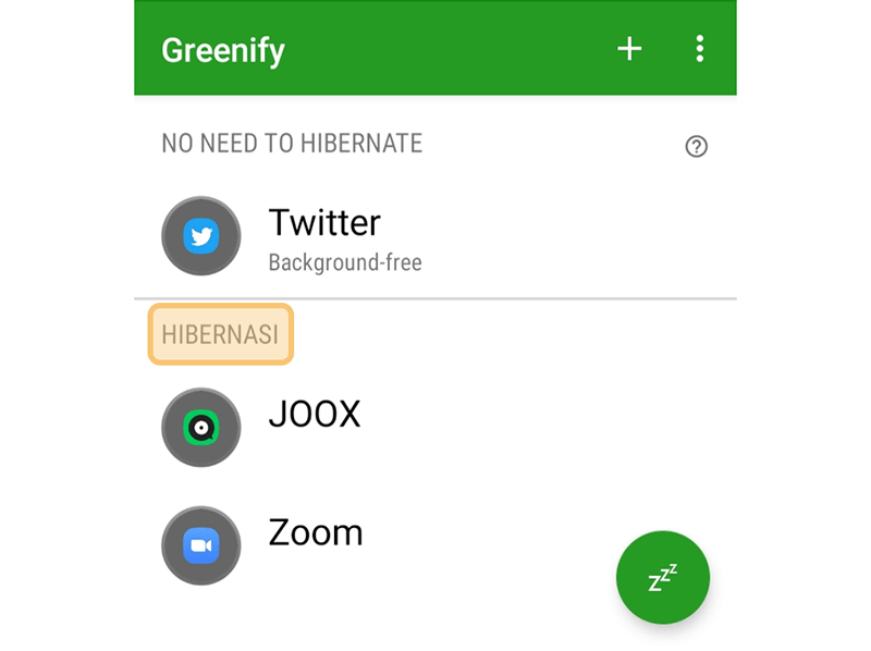 Contoh Mode Hibernasi Greenify