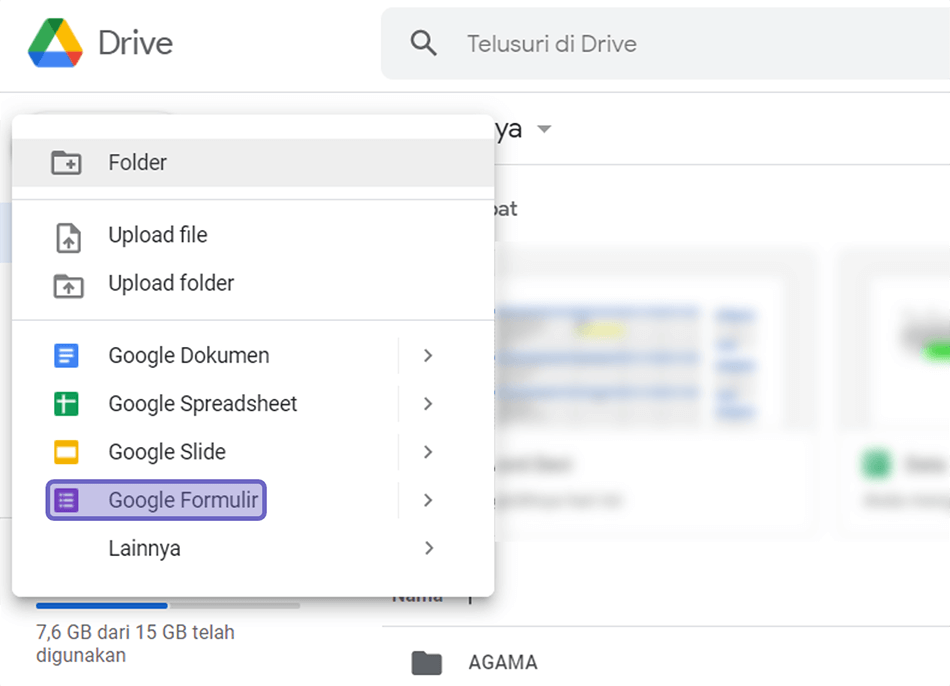 Pilih Menu Google Formulir