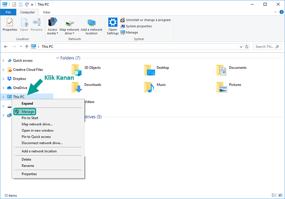 Buka Menu Manage Pada This PC