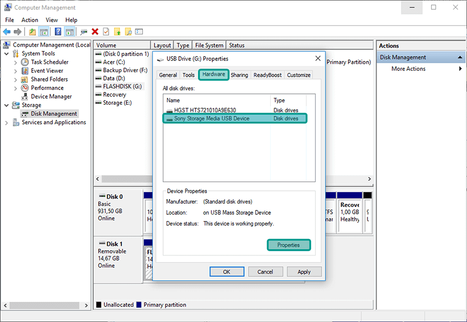 Properties Pada Disk Drive