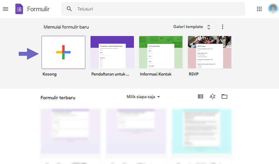 Pilih Template di Google Formulir