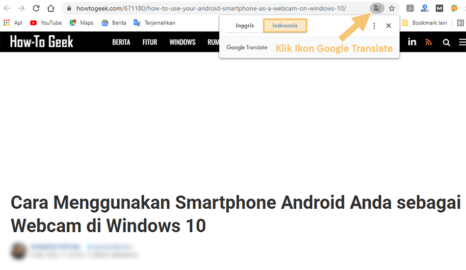 Notifikasi Google Translate di Browser